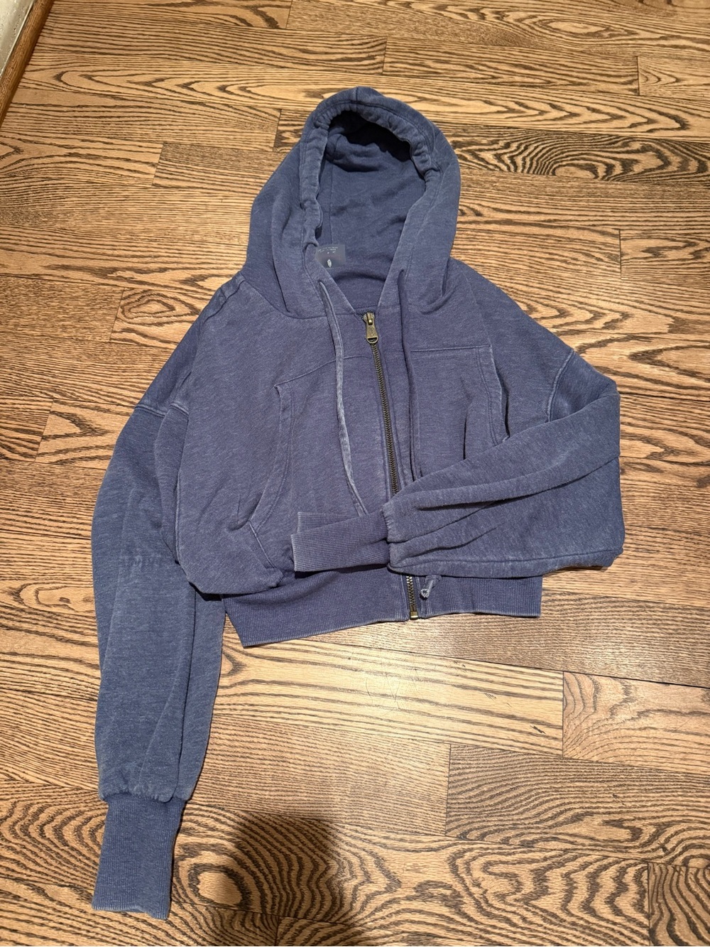 Free People Cropped Zip Hoodie in Dusty Blue